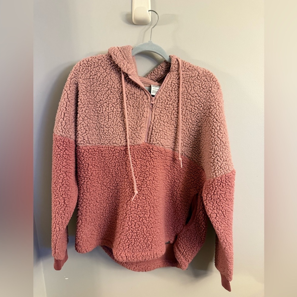 Victoria’s Secret PINK Sherpa Pullover Hoodie Pink Colorblock Cozy Fleece Size S